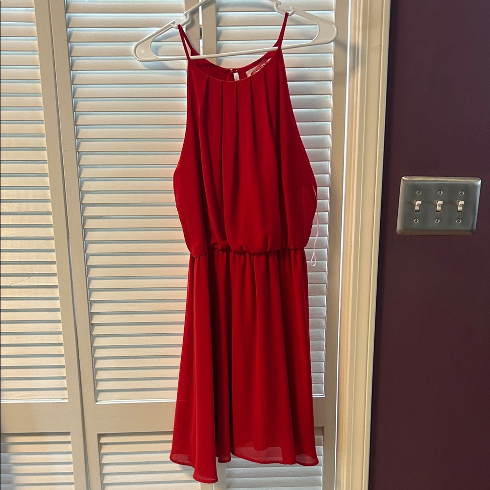 Red Halter Neck Chiffon Dress
